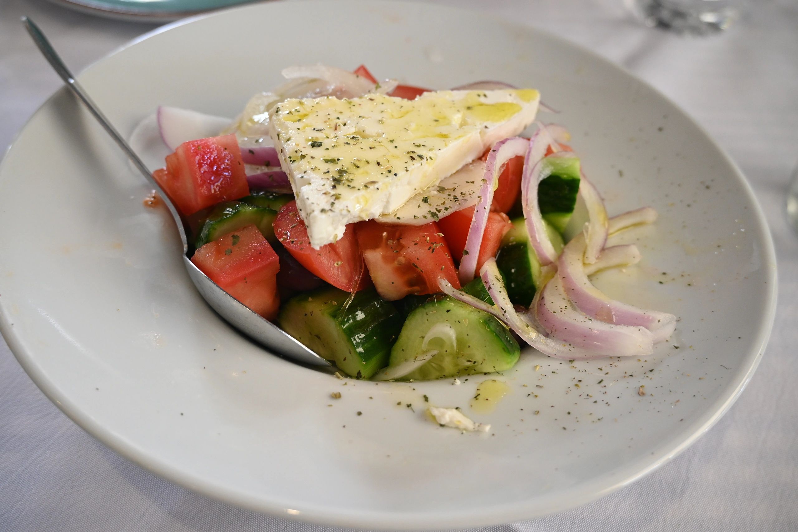 Greek salad with feta cheese and tomatoes